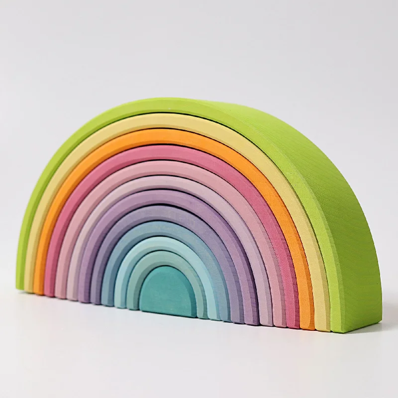 12-Piece Wooden Pastel Rainbow Stacking Tunnel  - Grimm's Large Rainbow - Grimm's Wooden Toys