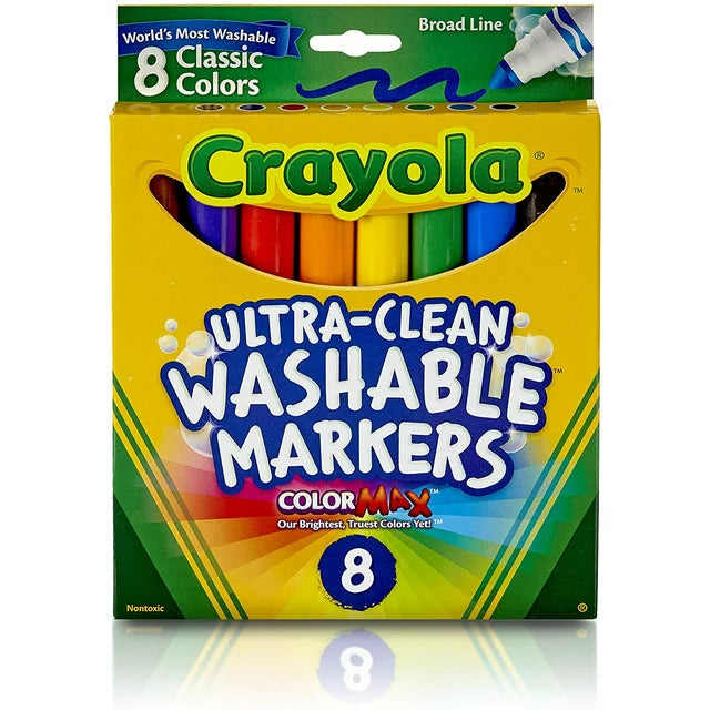 Crayola Ultra-Clean Washable Broad Line Markers, Classic Colors, 8 Count (Crayola)