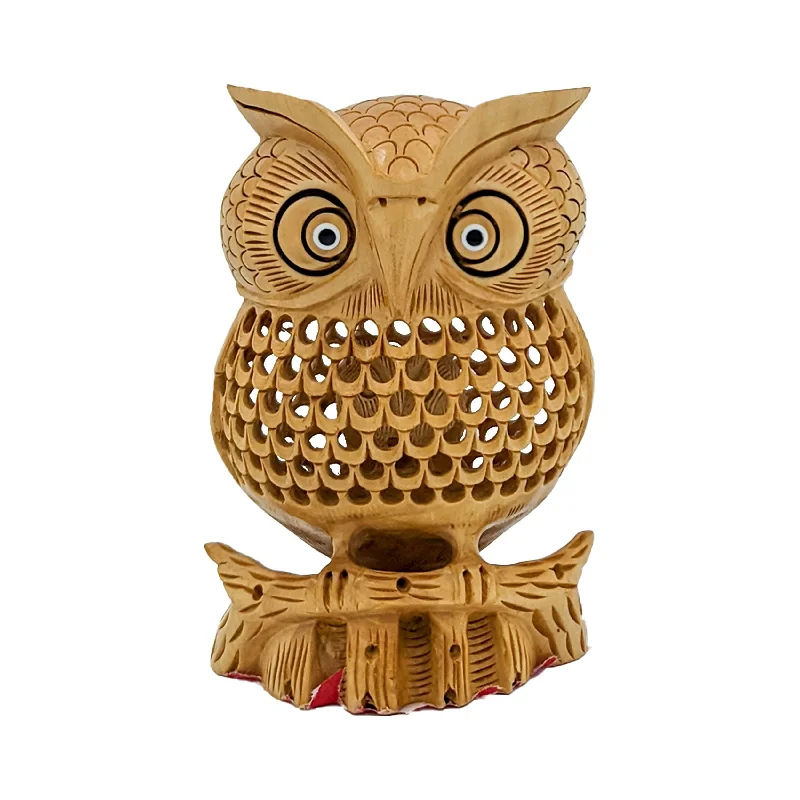 Handmade Wooden Carved Owl Statue