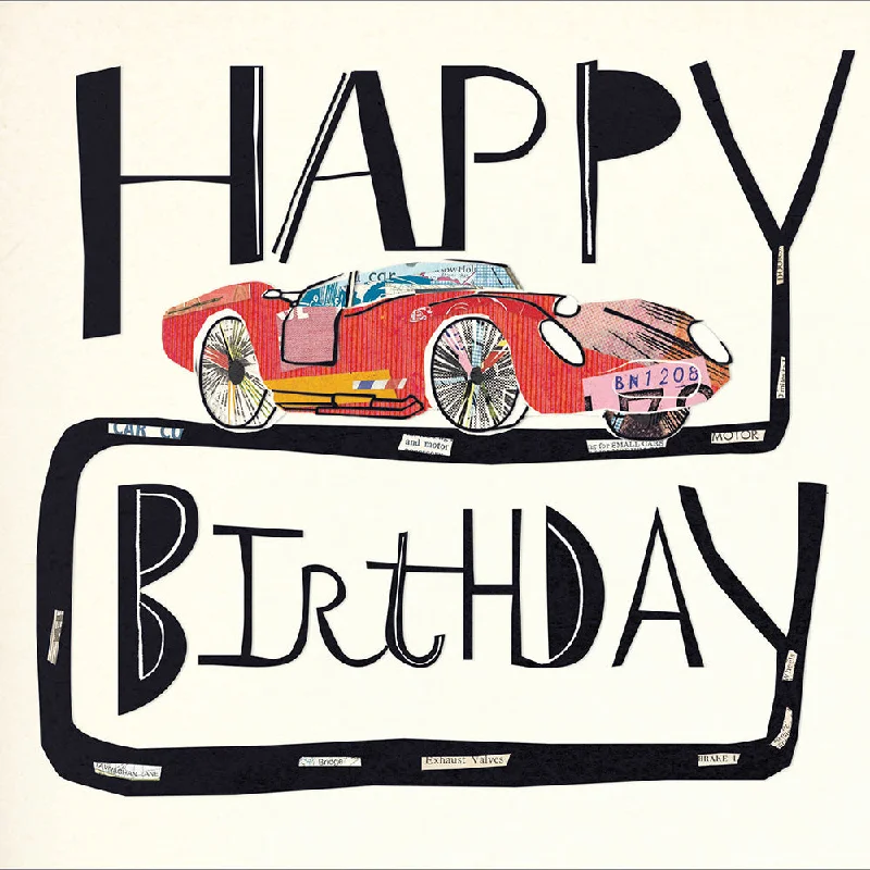 Happy Birthday Racing Car Art Deco Birthday Greeting Card