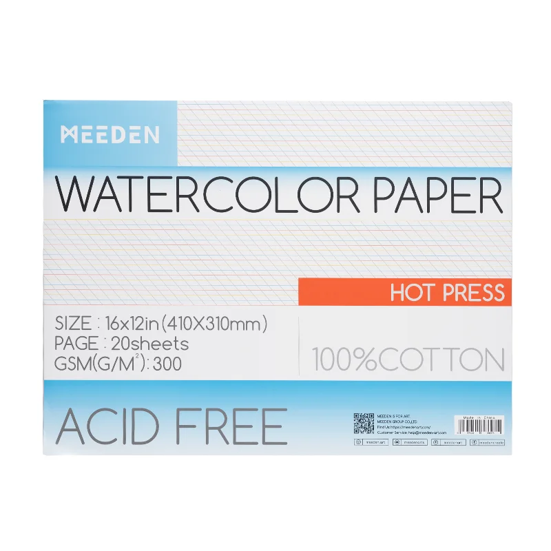 MEEDEN 16x12" Hot Press Watercolor Paper Pad 20 Sheets