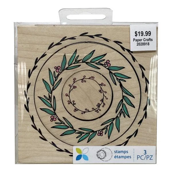 Momenta 4 x 4 3 Piece Wooden Wreath Stamp Set MOQ-10Pcs, 2.21$/Pc