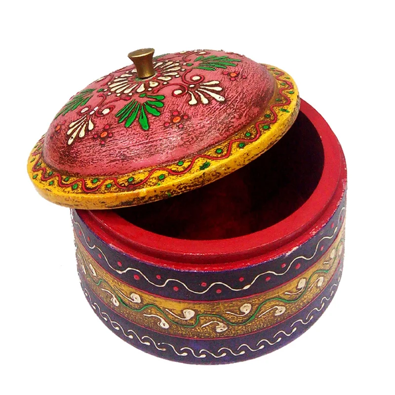 Multicolor Wooden Dibbi with Embossed Work Decorative Storage (Sold By 10 PCS)