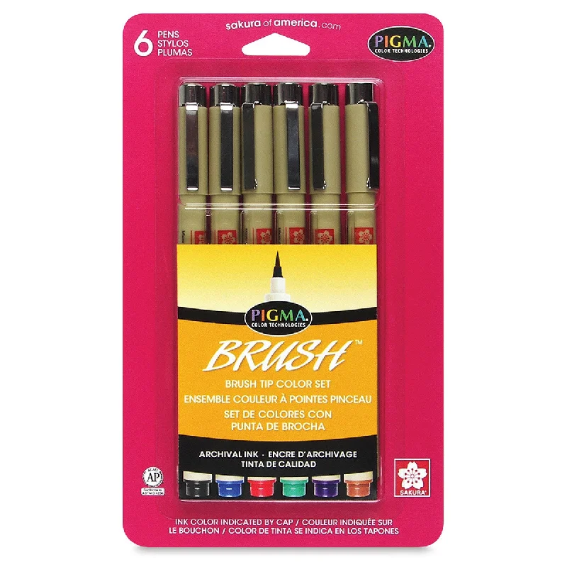 Pigma Micron® 6 Assorted Colors Brush Marker Set (Sakura)