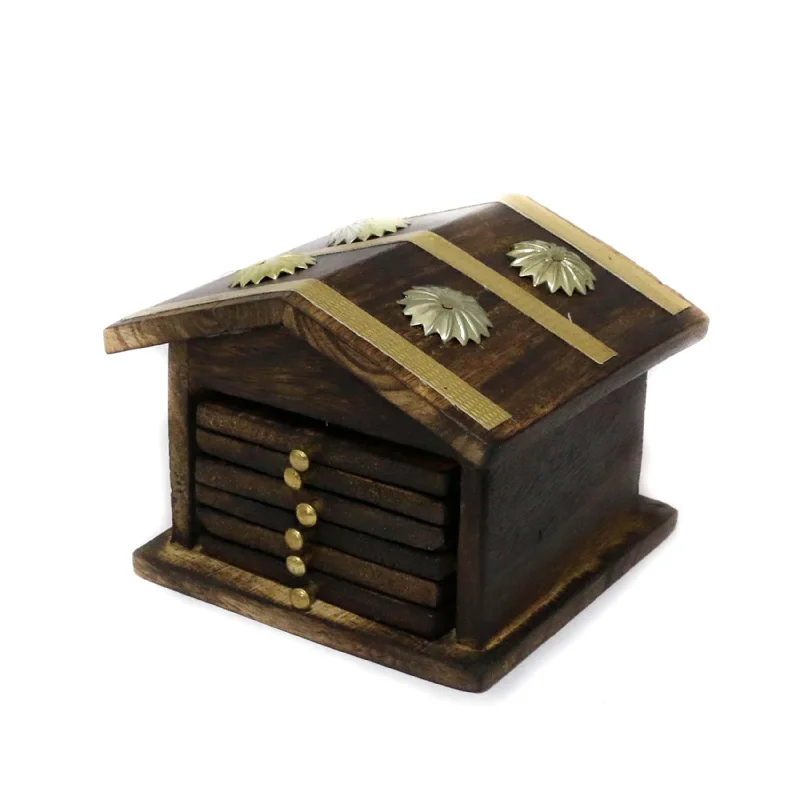 Soulfully Designed Hut-Shaped Wooden Tea Coaster Set (Sold By 10 PCS)