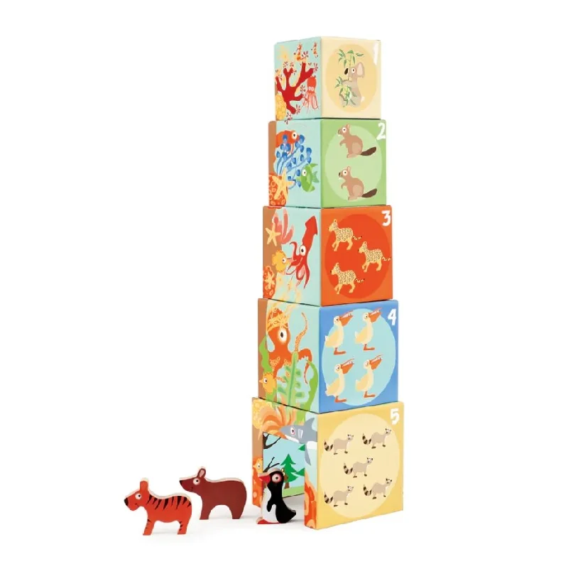 Stacking Tower Animals of the World w/Wood Animals