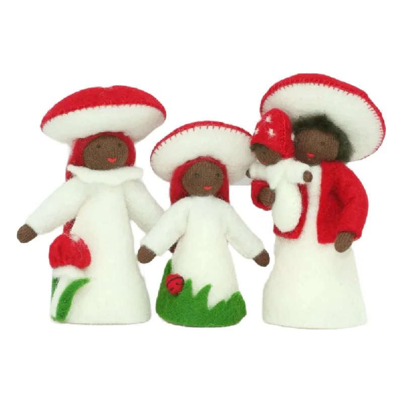 Red Mushroom Family with Black Skin • Sold Individually