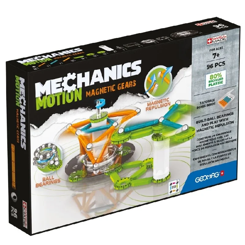 Geomag - Mechanics Magnetic Motion Recycle: Magnetic Gears Recycled Plastic 96 Pieces