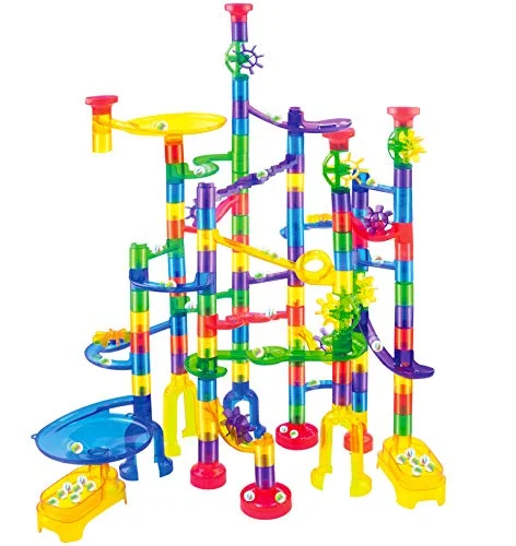 JOYIN 170Pcs Marble Run Premium Toy Set, Construction Building Blocks Toys, STEM Educational Building Block Toy(120 Plastic Pieces + 50 Glass Marbles)