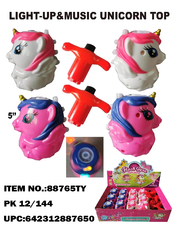 LIGHT UP N SOUND UNICORN HEAD SPINNING TOP