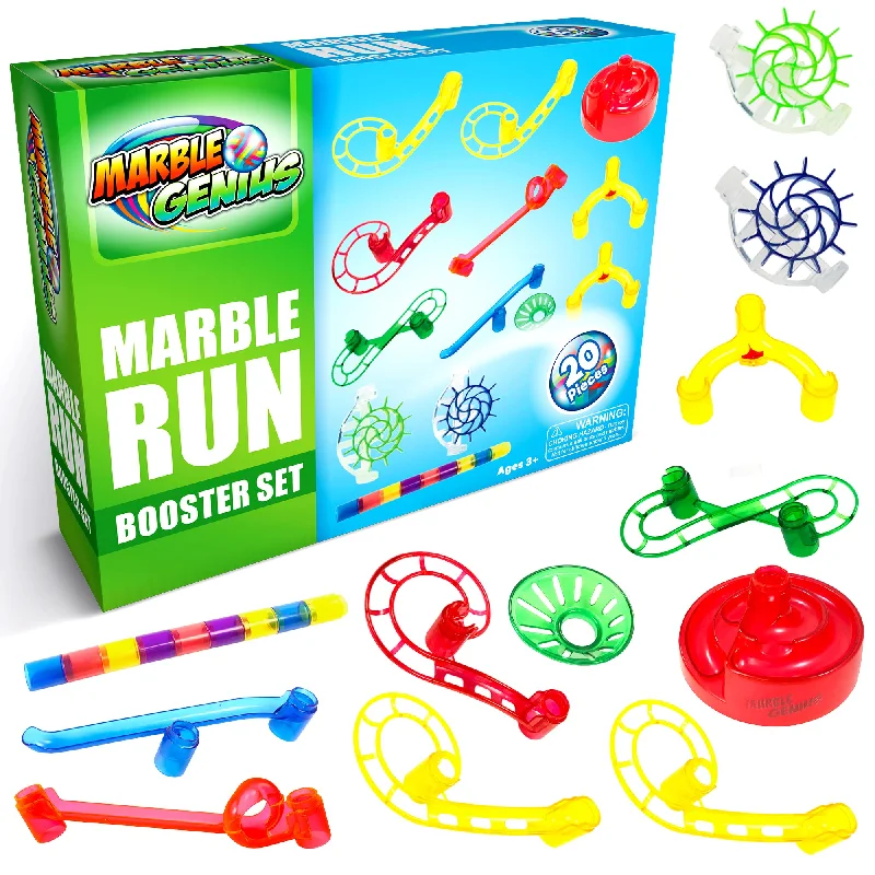 Marble Genius Marble Run Booster Set - 20 Pieces Total (Marbles Not Included), Construction Building Blocks Toys for Ages 3 and Above, with Instruction App Access, Add-On Set, Primary