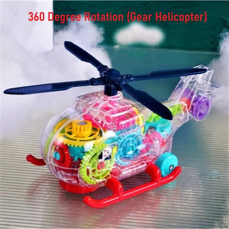 Multicolor Gear Helicopter Bump and Go Action Musical Toy Transparent Gears with Sound Effect